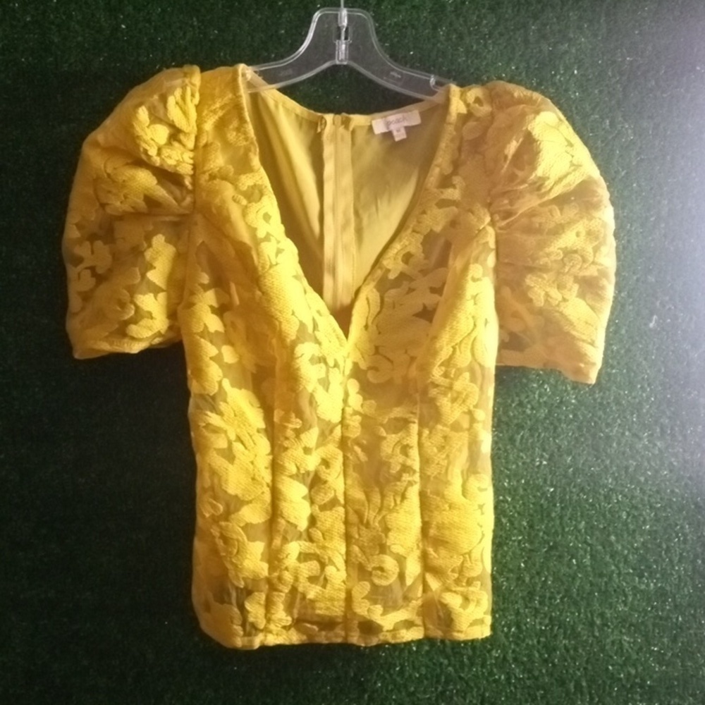 Peach sheer yellow blouse puff sleeves